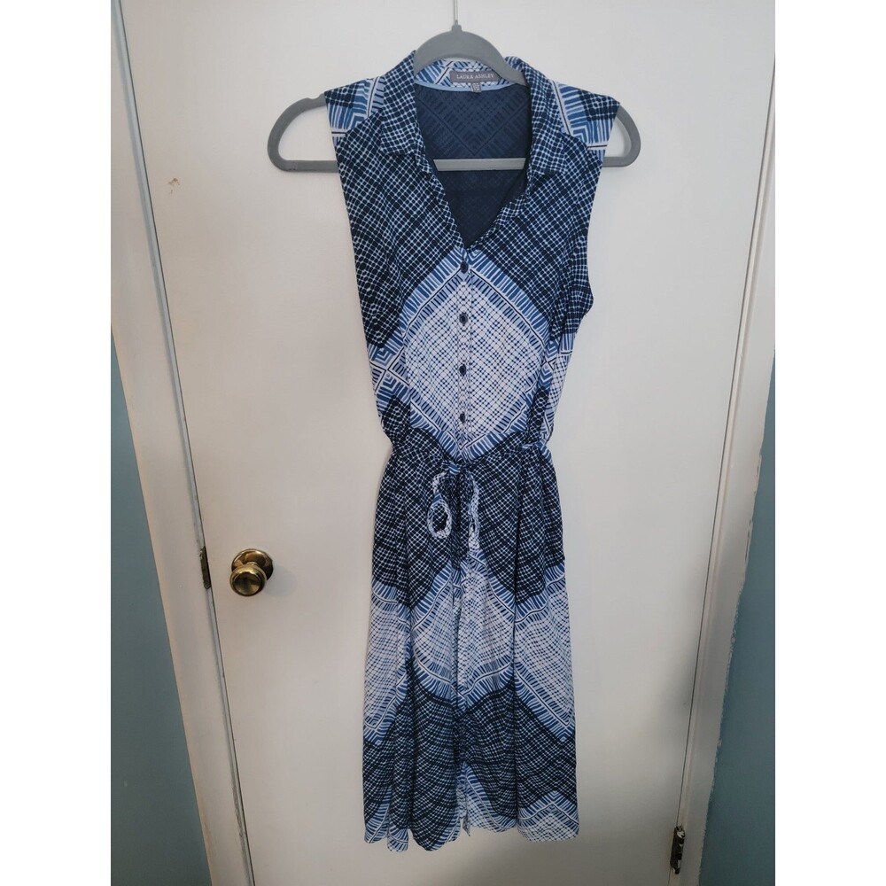 Laura Ashley Dress Womens Size 4 Small Belt Blue Baby Shower Bridal Wedding Y2K